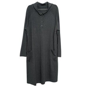 Two Danes Hemp Cotton Midi Dress Womens Size Large Green Lagenlook Long Sleeve